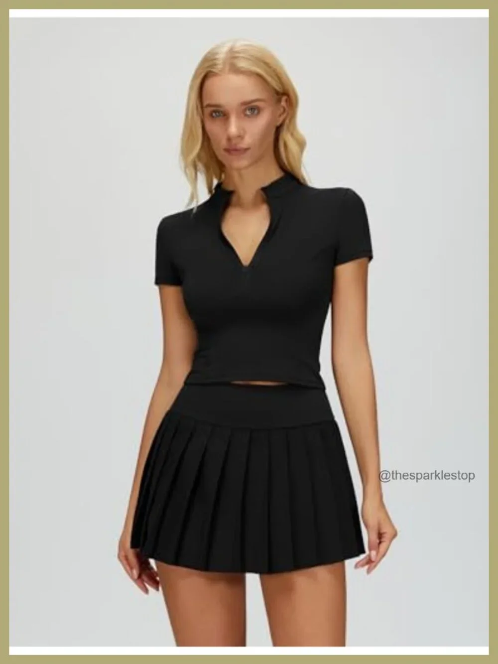 Women's 2 Piece Tennis Skirt Set Pleated Golf Skirt Pockets Half Zip Top